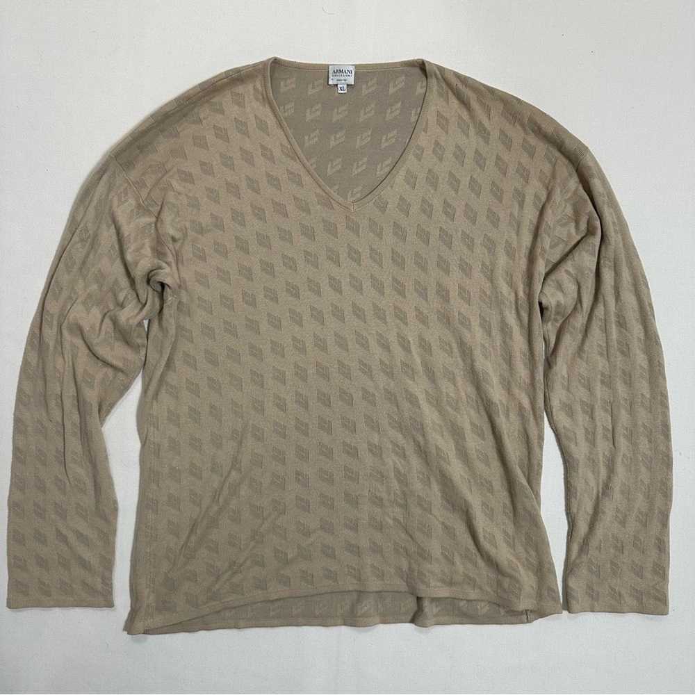 Armani Collezioni Beige V-Neck Men’s Sweater Size XL
